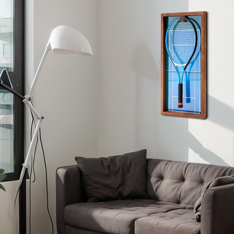 Chunful Wooden Tennis Racket Display Frame Wall Mounted Tennis Racket Storage Rack Display Stand with Walnut Base Copper, 31.5 x 15.8 Inch - Image 5
